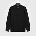 Classico maglione lavorato a maglia polo nero da uomo con maniche lunghe e colletto bottoni - Taglia M / Top / Nero