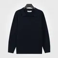 Polo en maille bleu roi pour hommes avec texture à rayures verticales et col mouette - M / Hauts / Bleu saphir