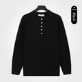 Pull en maille classique pour hommes avec col rond boutonné de couleur noire. - M / Hauts / Noir