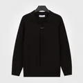 Men's premium business casual knit polo cardigan in elegant dark coffee brown color - M / Tops / Coffee