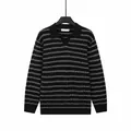 Polo in maglia a maniche lunghe nera da uomo con classiche strisce bianche orizzontali - Taglia M / Top / Nero