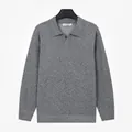 Grey men's long-sleeve knit sweater with lapel collar for a business casual style - M / Tops / Gray