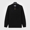Jersey de punto negro clásico para hombre con cuello polo y media cremallera para invierno - M / Tops / Negro