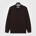 Maglione da uomo in maglia con colletto a polo a maniche lunghe color caffè scuro - Taglia M / Top / Caffè