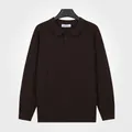 High-end men's long sleeve polo collar knitted sweater in deep coffee brown color - M / Top (2011) / Coffee