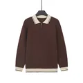 Premium men's half-zip long-sleeve knitted polo shirt in a rich coffee brown shade - M / Tops / Coffee