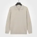 Premium men's almond beige cable knit half-zip polo sweater for elegant winter warmth - M / Tops / Apricot
