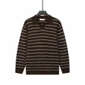 Polo da uomo a maniche lunghe in maglia a righe color caffè, stile casual business. - Taglia M / Top / Caffè