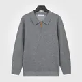 Jersey de punto gris para hombre con media cremallera y cuello para otoño invierno - M / Tops / Gris