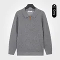 Men's half-zipper knit sweater with lapel collar in grey for autumn and winter - M / Top (2015) / Gray