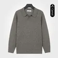 Men's long-sleeve polo knit sweater in camel brown, minimalist business casual style. - M / Tops / Camel