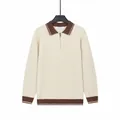 Maglione polo uomo con mezza zip albicocca con colletto e polsini a contrasto marroni. - Albicocca