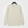 Premium men's soft old money style long sleeve polo knit sweater in apricot color - Apricot