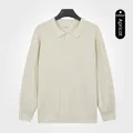 Premium men's soft old money style long sleeve polo knit sweater in apricot color - M / Top (2011) / Apricot