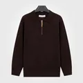 Premium men's burgundy half-zip polo knit sweater, soft long sleeves for autumn wear - M / Top (2015) / Burgundy