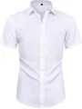 Vista frontal de una camisa blanca de manga corta para hombre con cuello abotonado fino - 38/XXXS (45-55kg) / Tops / Blanco (Botones Blancos)