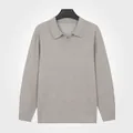 Premium men's business casual long-sleeve knit polo sweater in soft almond color - M / Tops / Apricot