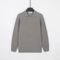 Premium men's light grey ribbed knit half-zip polo sweater with slim fit long sleeves - M / Tops / Light Gray