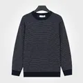 Classic men's crewneck knit sweater featuring fine horizontal texture in royal blue - Sapphire Blue