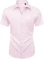 Camisa de negocios rosa para hombre de manga corta, corte entallado y tela elástica - 38/XXXS (45-55kg) / Tops / Rosa (Botones Combinados)