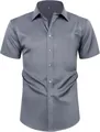 Vista frontal detallada de una camisa gris de manga corta y corte ajustado para hombre - 38/XXXS (45-55kg) / Tops / Gris (Botones Combinados)