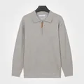 Suéter de punto para hombre en color albaricoque con cuello polo y media cremallera - Albaricoque