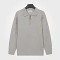 Premium men's apricot knit sweater featuring a stylish polo collar and half-zip design - M / Top (2015) / Apricot