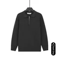 Maglione da uomo in maglia a coste grigio scuro con colletto a polo e mezza cerniera - Taglia M / Top / Grigio scuro
