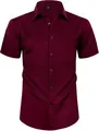 Camisa de hombre burdeos de manga corta entallada con bolsillo y elástico en 4 direcciones - Burdeos (Botones Combinados)