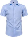 Primer plano de camisa de hombre de manga corta azul claro, corte entallado con botones - Azul Claro (Botones Combinados)