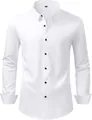 Primer plano de camisa de vestir blanca para hombre sin plancha con botones negros - 38/XXXS / Tops / Blanco