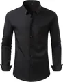 Vista detallada de camisa formal negra de manga larga con tejido sin plancha y cuello estándar - 38/XXXS / Tops / Negro