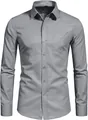 Primer plano de una camisa gris de manga larga para hombre con un bolsillo frontal - 38 / Tops / Gris