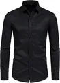 Vista detallada de una camisa negra de manga larga para hombre con bolsillo en el pecho - 38 / Tops / Negro
