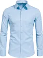 Vue détaillée de face d'une chemise décontractée bleu clair pour homme avec poche - Bleu clair