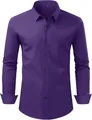 Vue détaillée de chemise violette à manches longues pour hommes en tissu extensible - 38/XXXS / Hauts / Violet Foncé (Boutons Noirs)