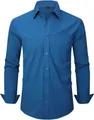 Vue de face d'une chemise stretch bleue à manches longues pour hommes avec poche poitrine - Bleu sarcelle