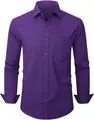 Vista frontal de una camisa clásica morada de manga larga para hombre con bolsillo - Púrpura profundo