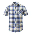 Vue de face d'une chemise décontractée à carreaux bleus et jaunes pour hommes - Plaid Entrelacé Bleu Jaune (813)