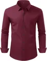 Chemise à manches longues pour hommes en stretch 4 directions bordeaux de haute qualité - 38/XXXS / Hauts / Rouge Vin (Boutons Noirs)