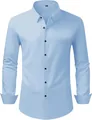 Vista frontal de una camisa de manga larga azul claro para hombre sin plancha - 38/XXXS / Tops / Azul claro