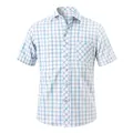 Vue détaillée d'une chemise décontractée à manches courtes pour homme à carreaux bleus. - Plaid Entrelacé Bleu Gris Blanc (815)