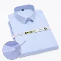 Detail showing light blue fine stripe texture of bamboo fiber shirt - 38 / Tops / Blue Thin Stripe