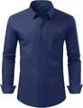 Détail de la vue frontale d'une chemise habillée bleu marine extensible sans repassage - 38/XXXS / Hauts / Bleu marine (Boutons noirs)