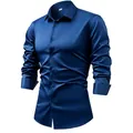 Chemise habillée en satin bleu royal pour homme, coupe ajustée, manches longues - Bleu marine