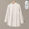 Camicia da uomo bianca a maniche lunghe con colletto alla coreana e trama verticale - 40 / Top / Bianco