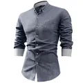 Primer plano de camisa transpirable de lino de manga larga para hombre en azul grisáceo - 3XL / Tops / Gris oscuro