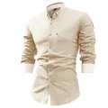 Vista detallada de una camisa de manga larga de algodón y lino caqui para hombre con bolsillo. - 3XL / Tops / Albaricoque