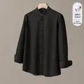 Elegante camicia nera in 100% cotone a maniche lunghe con colletto alla coreana cinese - 40 / Top / Nero