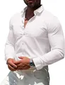 Camisa blanca de manga larga para hombre de corte ajustado con elástico en 4 direcciones - 38 / Tops / Blanco